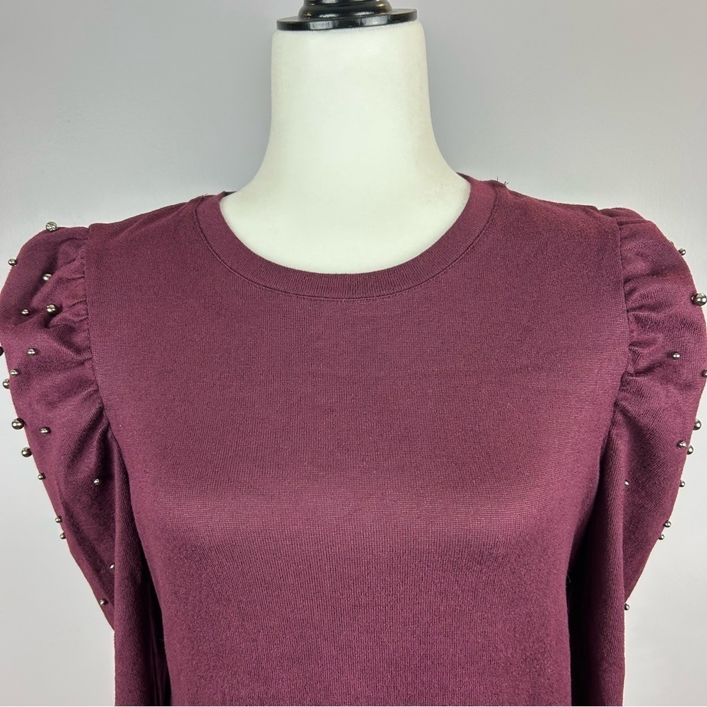 Reitmans Rock & Shine Embellished Plum Sweater - Pearls on Puff Sleeves Size M - Picture 2 of 11